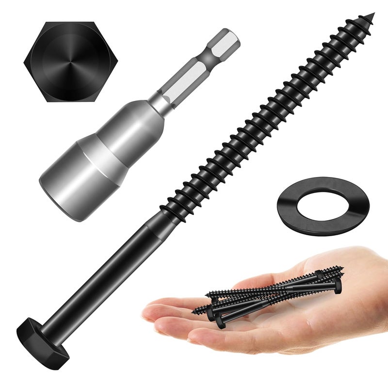 MYWISH (40Sets) 1/4" x 3" Hex Head Lag Bolts, Heavy Duty Lag Screws with Washers, 304 Stainless Steel Bolts 18-8, Lag Screws Wood Screws, Partial Thread Black Oxide, 1/4 Bolt by - Image 1